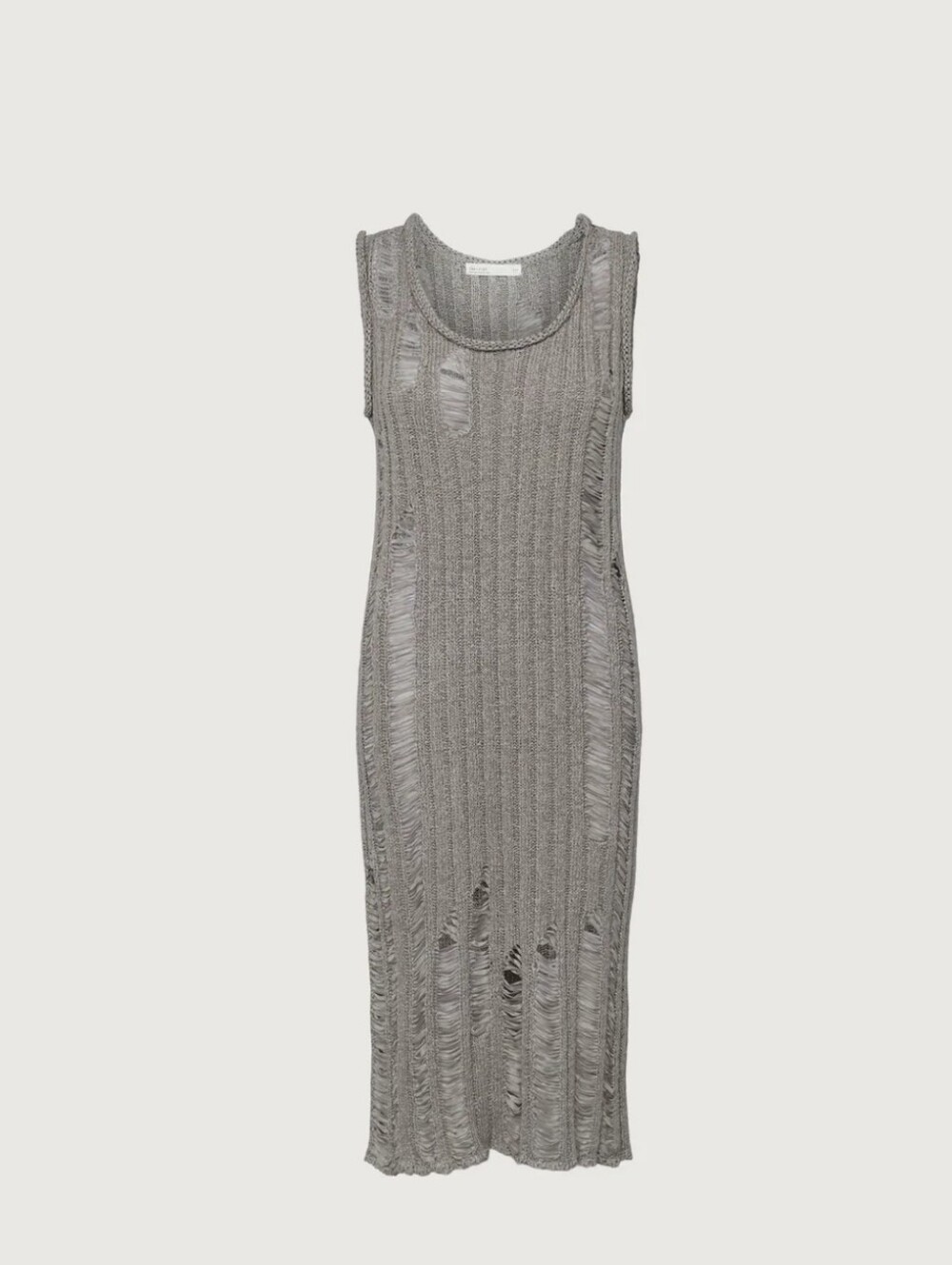 OAK + FORT I NWT M Sleeveless Ribbed Distressed Midi Dress I grey